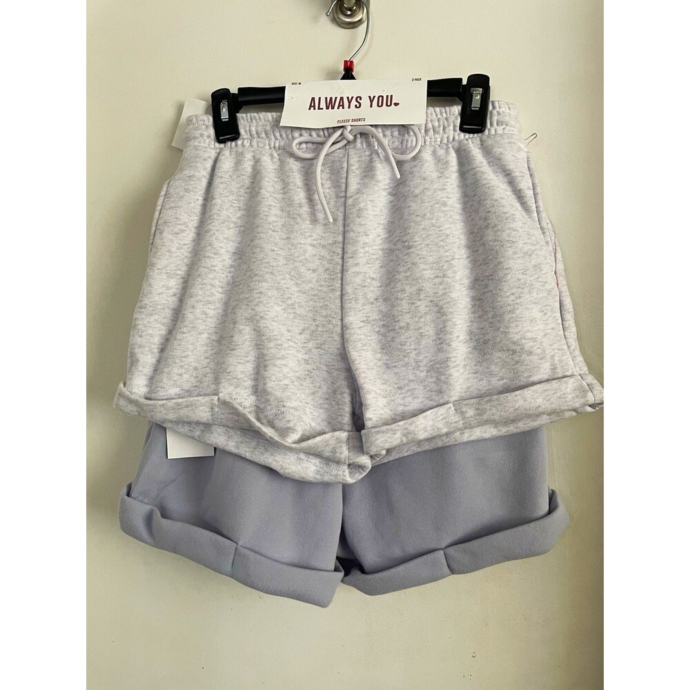 Always You Women's Fleece Sweat Shorts 2 Pack Gray Size M Drawstring Elastic